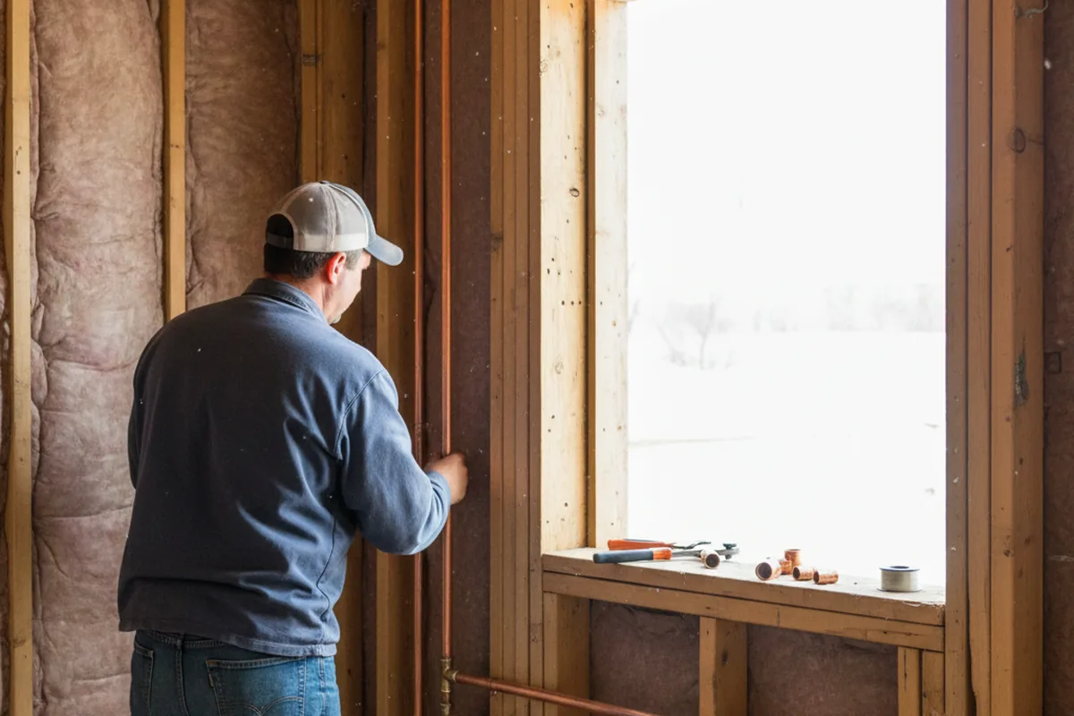 Licensed plumber running new copper supply lines in a Armada home
